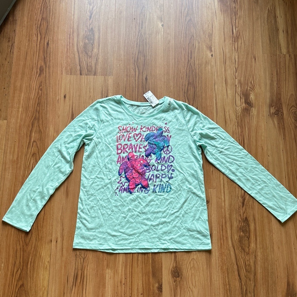 NWT The Children's Place Girls Mint Graphic Long Sleeve Tee Size  XXL (16)‎